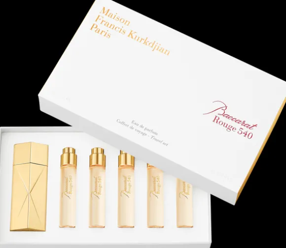 Maison Francis Kurkdjian Baccarat Rouge 540 Travel Set = Globe Trotter Travel Spray Case Golden Edition + 5x Eau de Parfum 11 ml