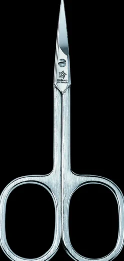 Pfeilring 9cm, Hautschere, vernickelt, strichmattiert, gebogen, in Blister