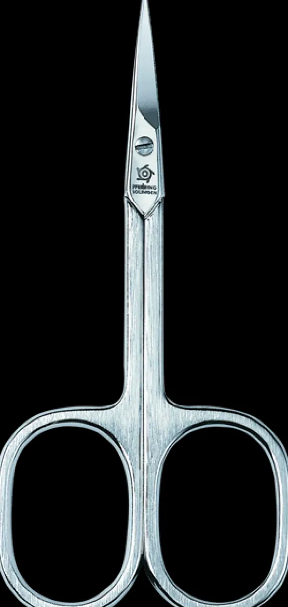 Pfeilring 9cm, Hautschere, vernickelt, strichmattiert, gebogen, in Blister